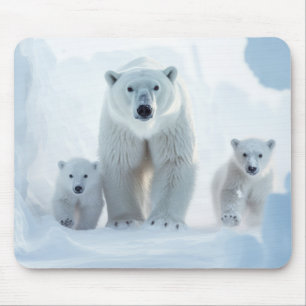Polar Bear Animal Family Wandering  Mouse Pad