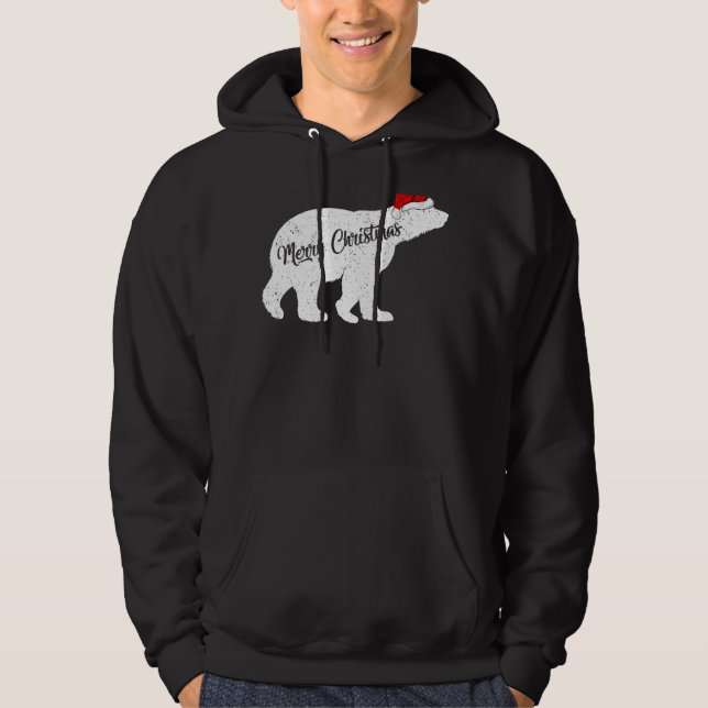 Polar Bear Animal Lover Xmas Santa Hat Polar Bear  Hoodie (Front)