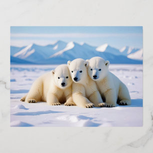 Polar Bear Animal Nature Wildlife Affection Caring Foil Holiday Postcard