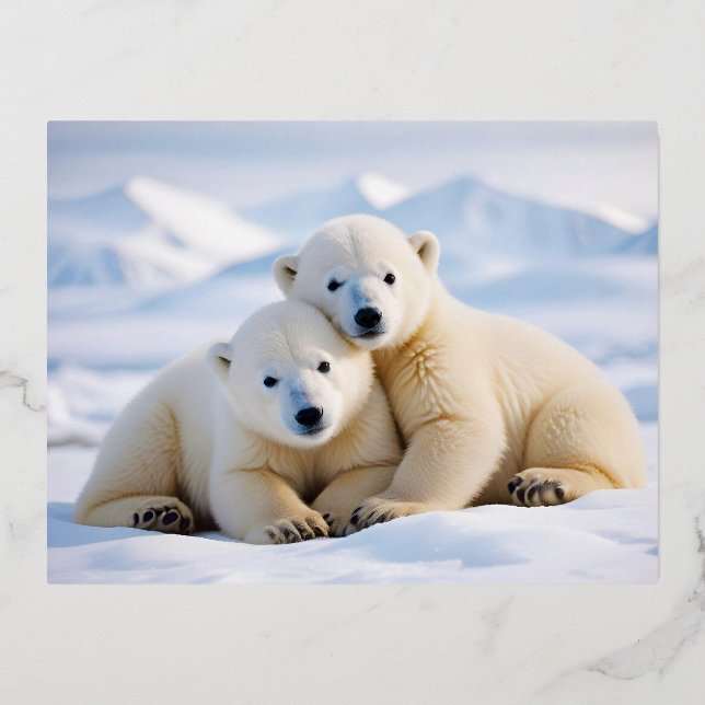 Polar Bear Animal Nature Wildlife Affection Caring Foil Holiday Postcard (Front)