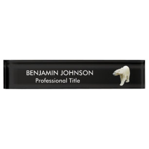 Polar Bear Animal on Black Desk Name Plate
