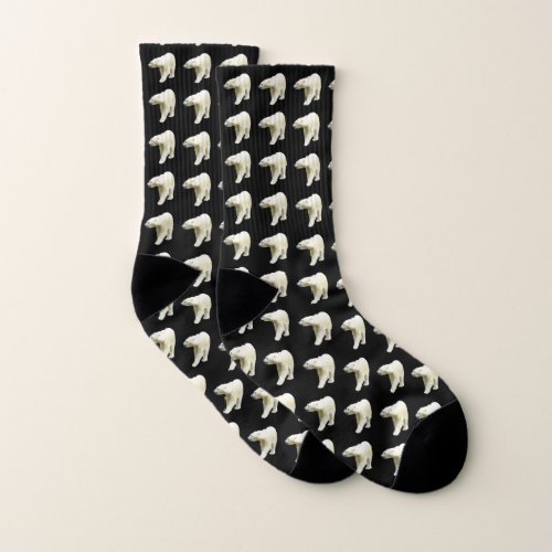 Polar Bear Animal Pattern on Black Socks