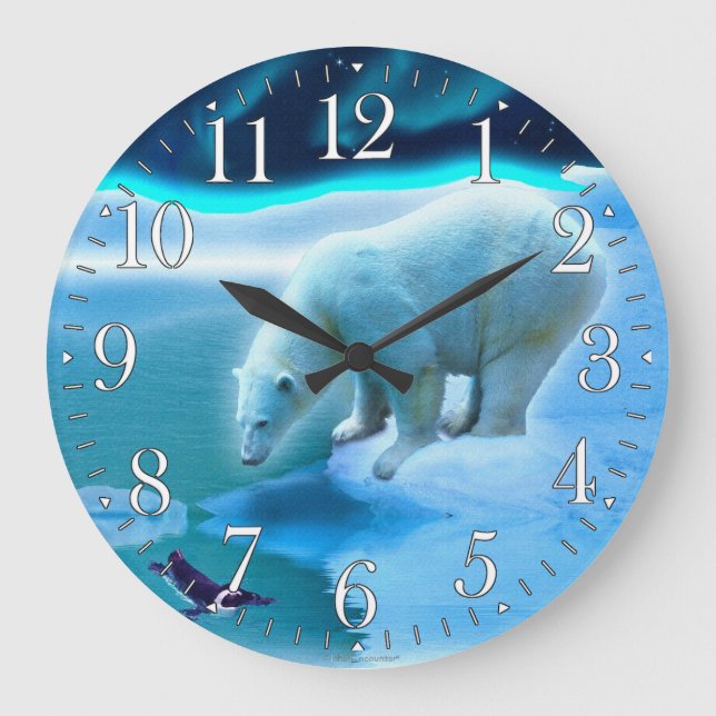 Polar Bear & Arctic Penguin Aurora Art Clock (Front)