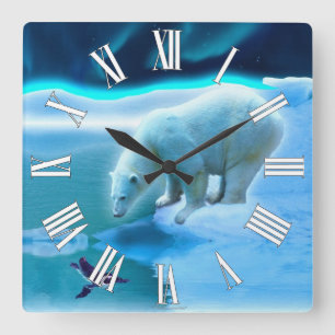 Polar Bear & Arctic Penguin Aurora Art Clock