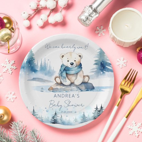 Polar bear arctic winter baby shower template paper plates