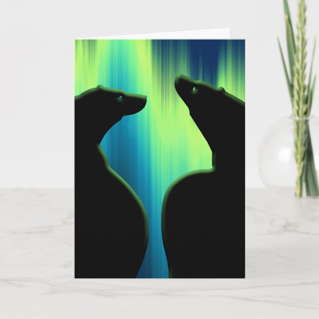 Polar Bear Art Cards Northern Lights Bear Art Card (Front)