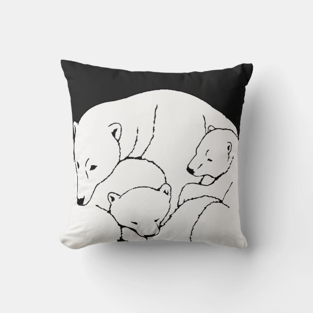 Polar Bear Art Pillow Mother w. Baby Bears Pillow (Front)