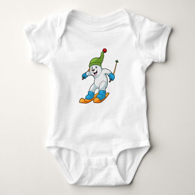 Polar bear as Skier with Ski & Bobble hat Baby Bodysuit (Front)