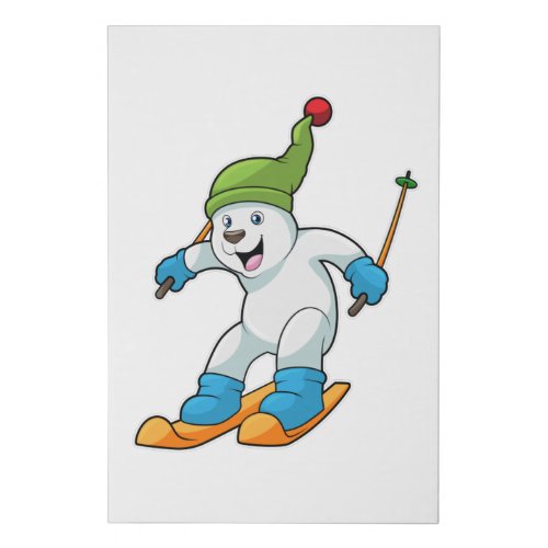 Polar bear as Skier with Ski  Bobble hat Faux Canvas Print