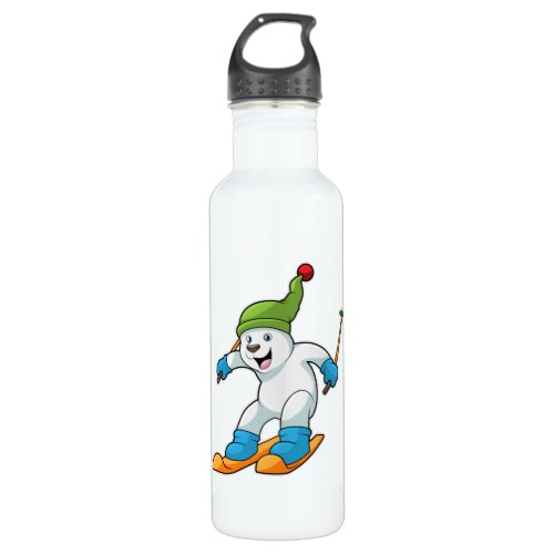 Polar bear as Skier with Ski  Bobble hat Stainless Steel Water Bottle