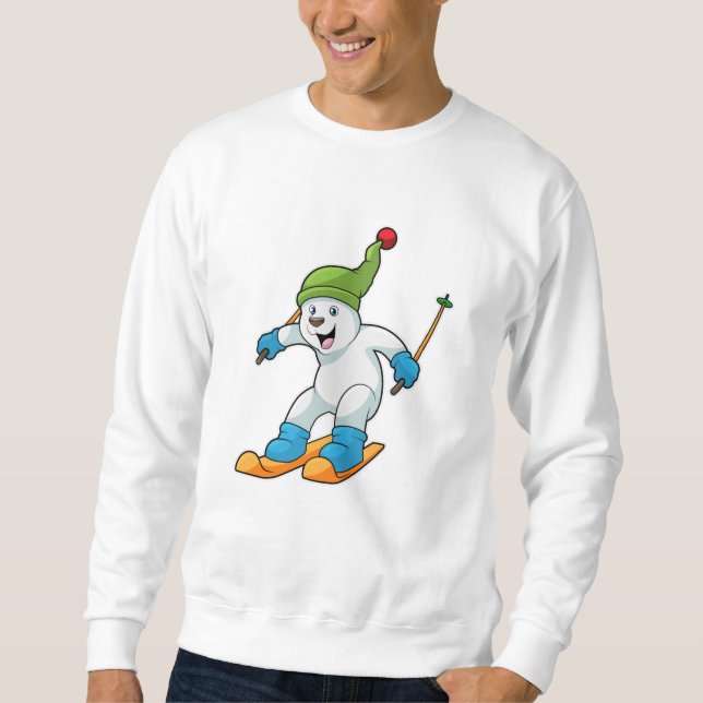 Polar bear as Skier with Ski & Bobble hat Sweatshirt (Front)
