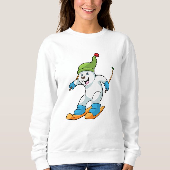Polar bear as Skier with Ski & Bobble hat Sweatshirt (Front)
