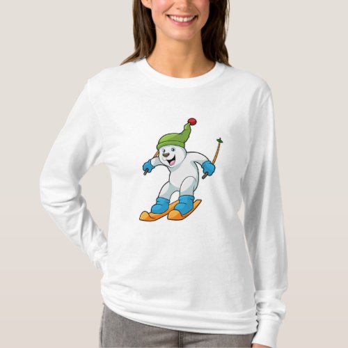 Polar bear as Skier with Ski  Bobble hat T_Shirt