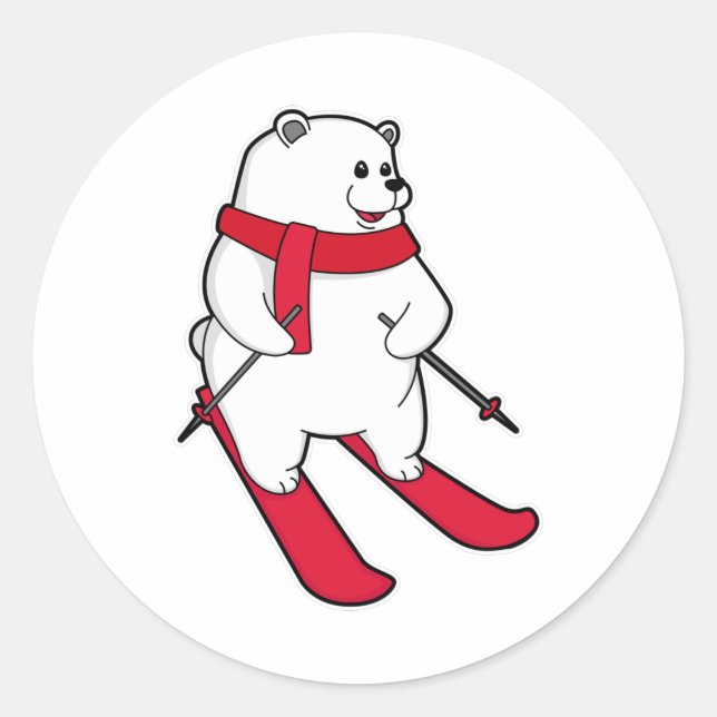 Polar bear as Skier with Ski Classic Round Sticker (Front)