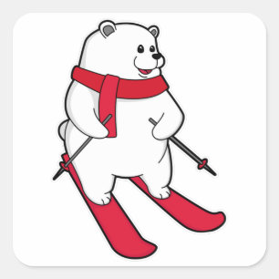 Polar bear as Skier with Ski Square Sticker