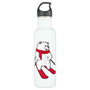 Polar bear as Skier with Ski Stainless Steel Water Bottle