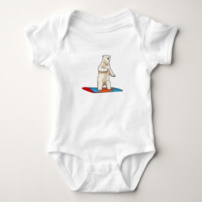 Polar bear as Snowboarder with Snowboard Baby Bodysuit (Front)