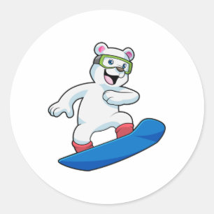 Polar bear as Snowboarder with Snowboard Classic Round Sticker