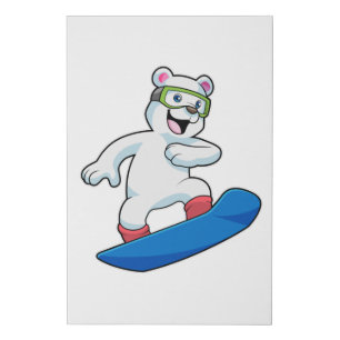 Polar bear as Snowboarder with Snowboard Faux Canvas Print