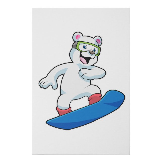 Polar bear as Snowboarder with Snowboard Faux Canvas Print (Front)