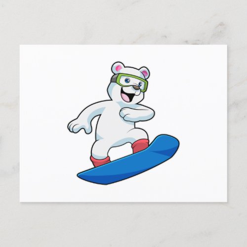 Polar bear as Snowboarder with Snowboard Postcard