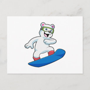 Polar bear as Snowboarder with Snowboard Postcard