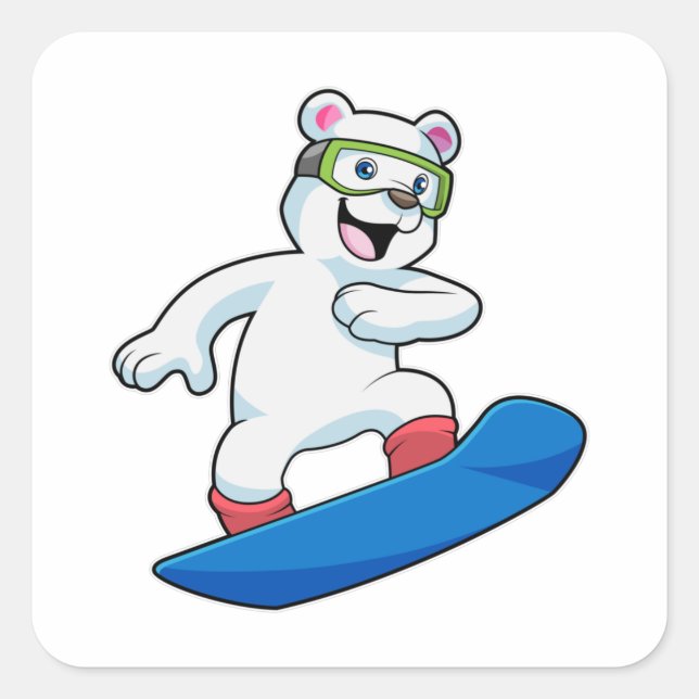 Polar bear as Snowboarder with Snowboard Square Sticker (Front)
