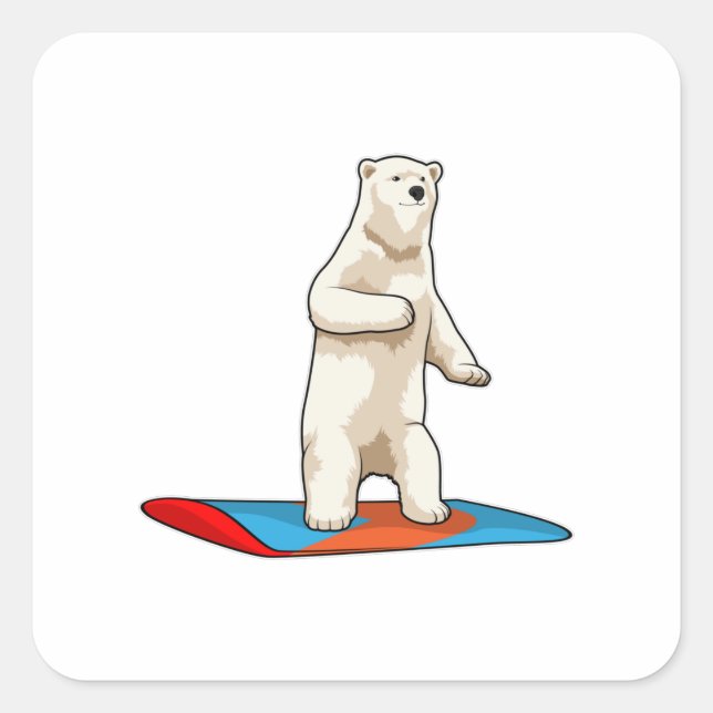 Polar bear as Snowboarder with Snowboard Square Sticker (Front)
