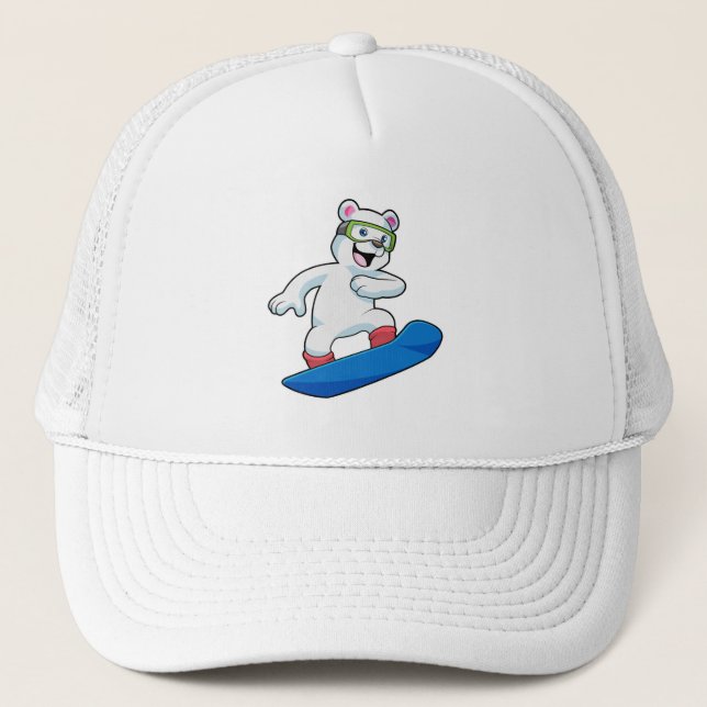 Polar bear as Snowboarder with Snowboard Trucker Hat (Front)