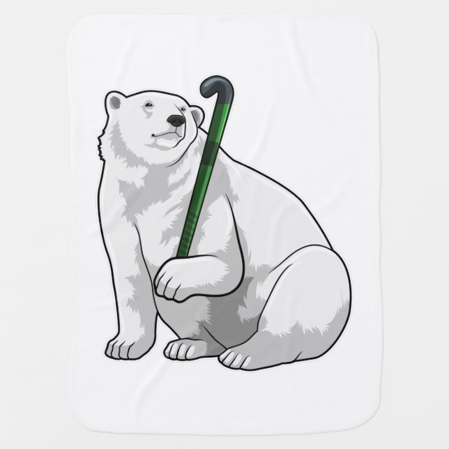 Polar bear at Hockey with Hockey stick Baby Blanket (Front)