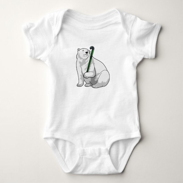 Polar bear at Hockey with Hockey stick Baby Bodysuit (Front)