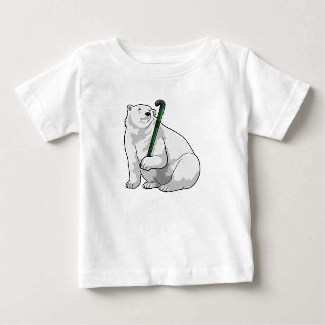 Polar bear at Hockey with Hockey stick Baby T-Shirt (Front)