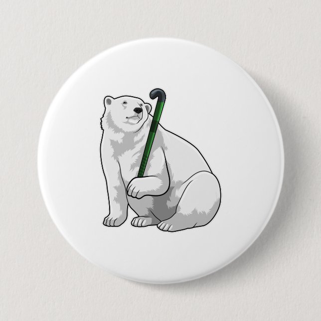 Polar bear at Hockey with Hockey stick Button (Front)