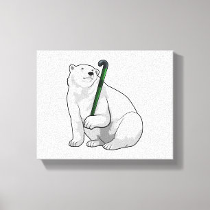 Polar bear at Hockey with Hockey stick Canvas Print