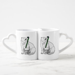 Polar bear at Hockey with Hockey stick Coffee Mug Set