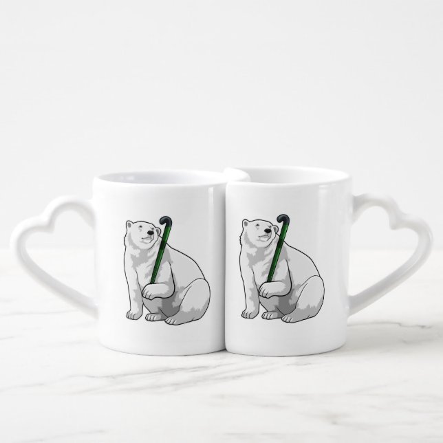 Polar bear at Hockey with Hockey stick Coffee Mug Set (Front Nesting)