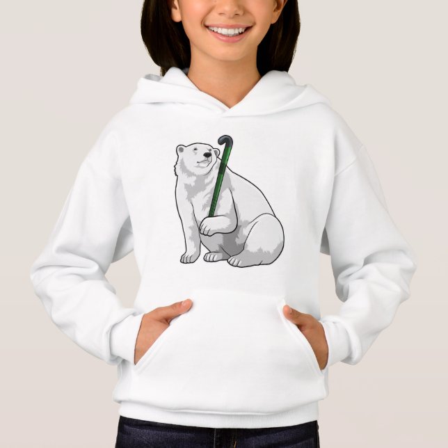 Polar bear at Hockey with Hockey stick Hoodie (Front)