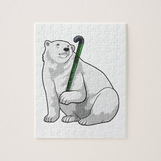 Polar bear at Hockey with Hockey stick Jigsaw Puzzle (Vertical)