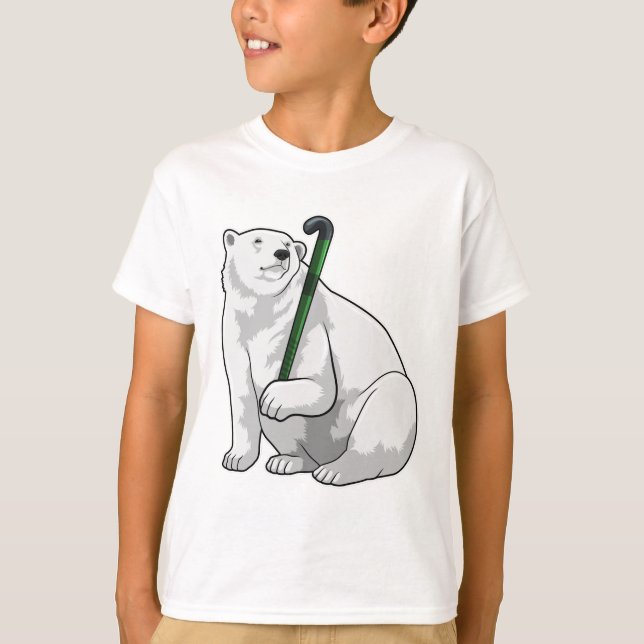 Polar bear at Hockey with Hockey stick T-Shirt (Front)