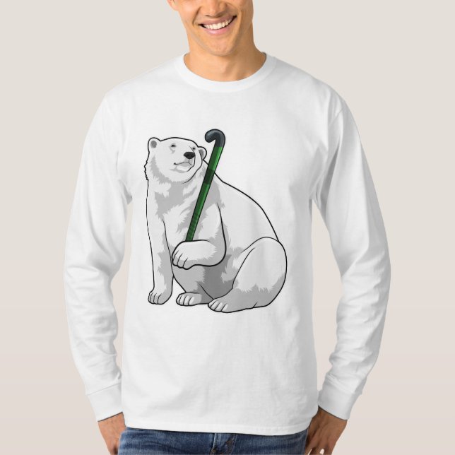 Polar bear at Hockey with Hockey stick T-Shirt (Front)