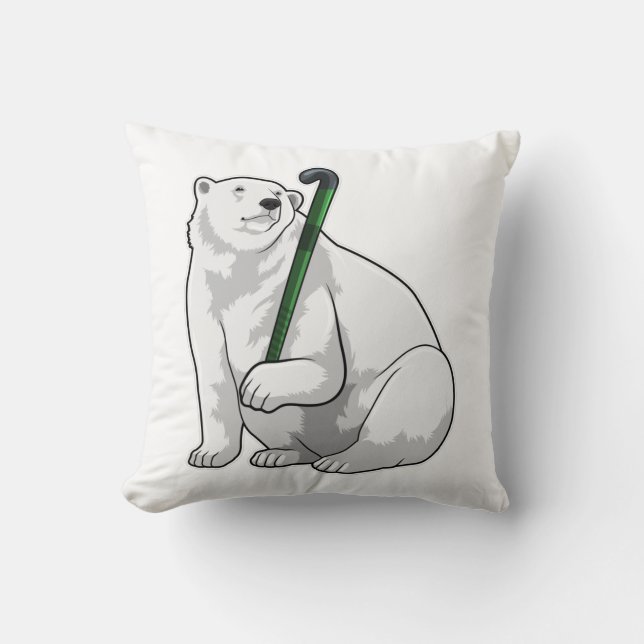 Polar bear at Hockey with Hockey stick Throw Pillow (Front)