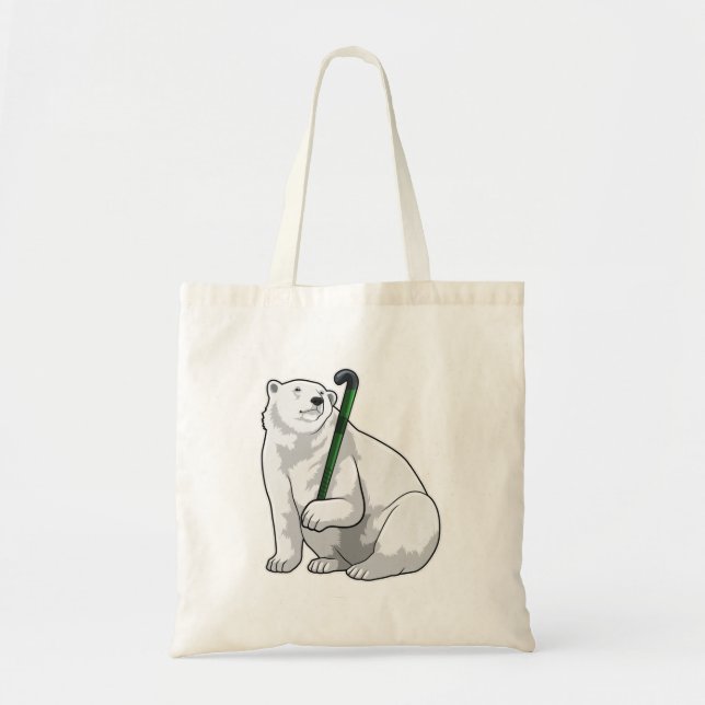 Polar bear at Hockey with Hockey stick Tote Bag (Front)