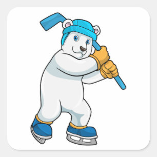 Polar bear at Ice hockey with Ice hockey stick Square Sticker