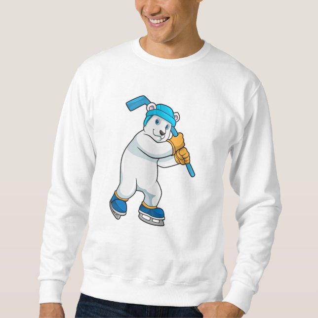 Polar bear at Ice hockey with Ice hockey stick Sweatshirt (Front)