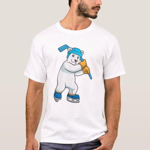 Polar bear at Ice hockey with Ice hockey stick T_Shirt