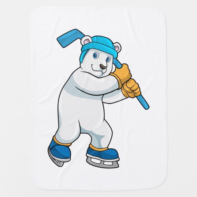 Polar bear at Ice hockey with Stick Baby Blanket (Front)