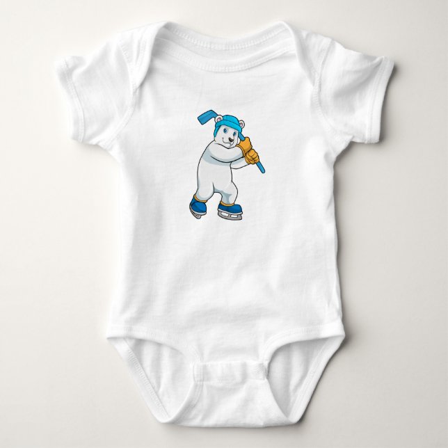 Polar bear at Ice hockey with Stick Baby Bodysuit (Front)