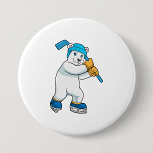 Polar bear at Ice hockey with Stick Button