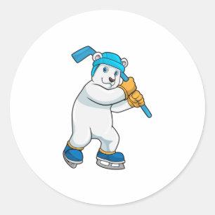 Polar bear at Ice hockey with Stick Classic Round Sticker