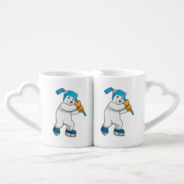 Polar bear at Ice hockey with Stick Coffee Mug Set (Front Nesting)